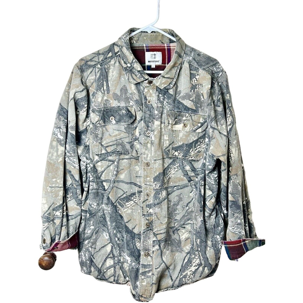 Men’s Monotonous Large Snapfront Plaid Lined Jacket-Camouflage Pattern